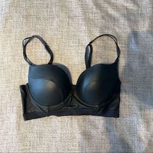 Black leather push up bra bustier